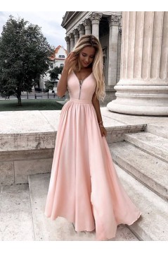 A-Line V-Neck Long Prom Dresses Formal Evening Gowns 6011019