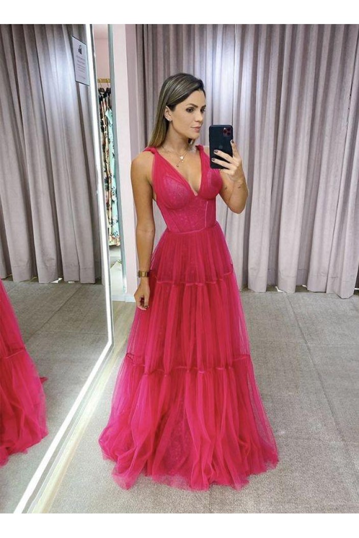 A-Line Long V-Neck Prom Dresses Formal Evening Gowns 6011028