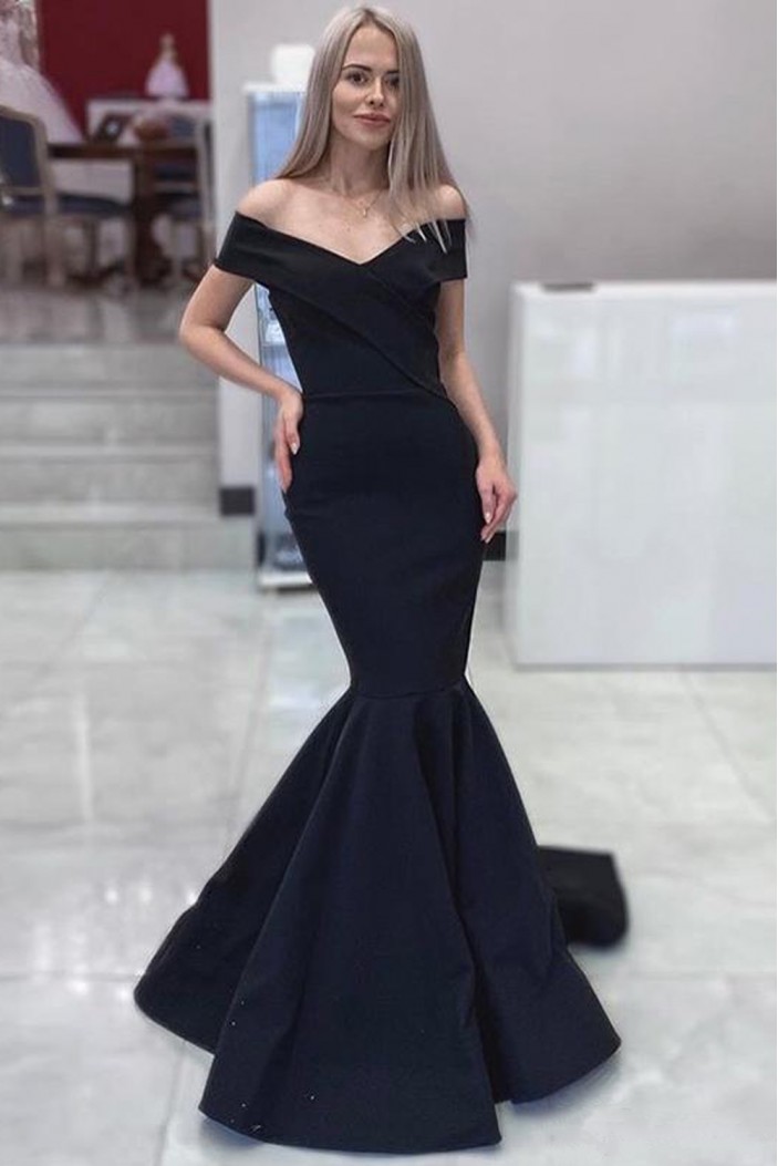 Mermaid Long Navy Off-the-Shoulder Prom Dresses Formal Evening Gowns 6011052
