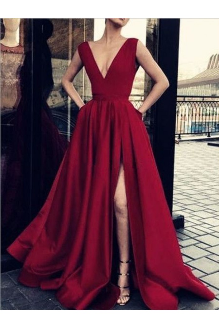 A-Line V-Neck Long Prom Dresses Formal Evening Gowns 6011055