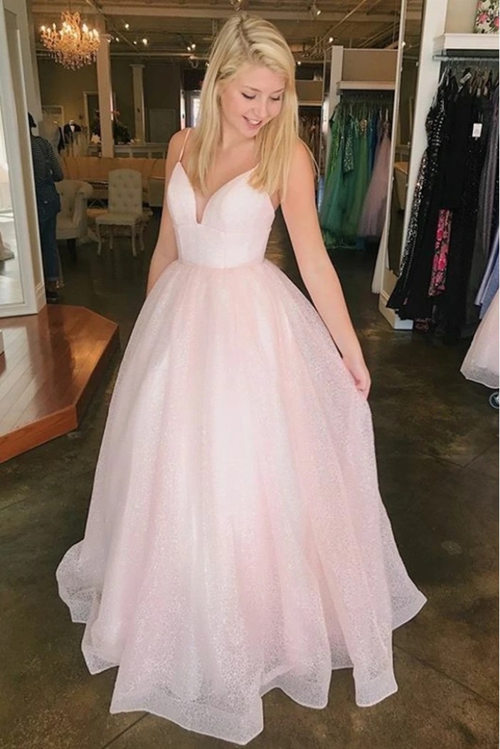 Long Pink Spaghetti Straps Prom Dresses Formal Evening Gowns 6011063