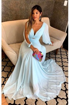 A-Line Chiffon Long Sleeves Prom Dresses Formal Evening Gowns 6011069