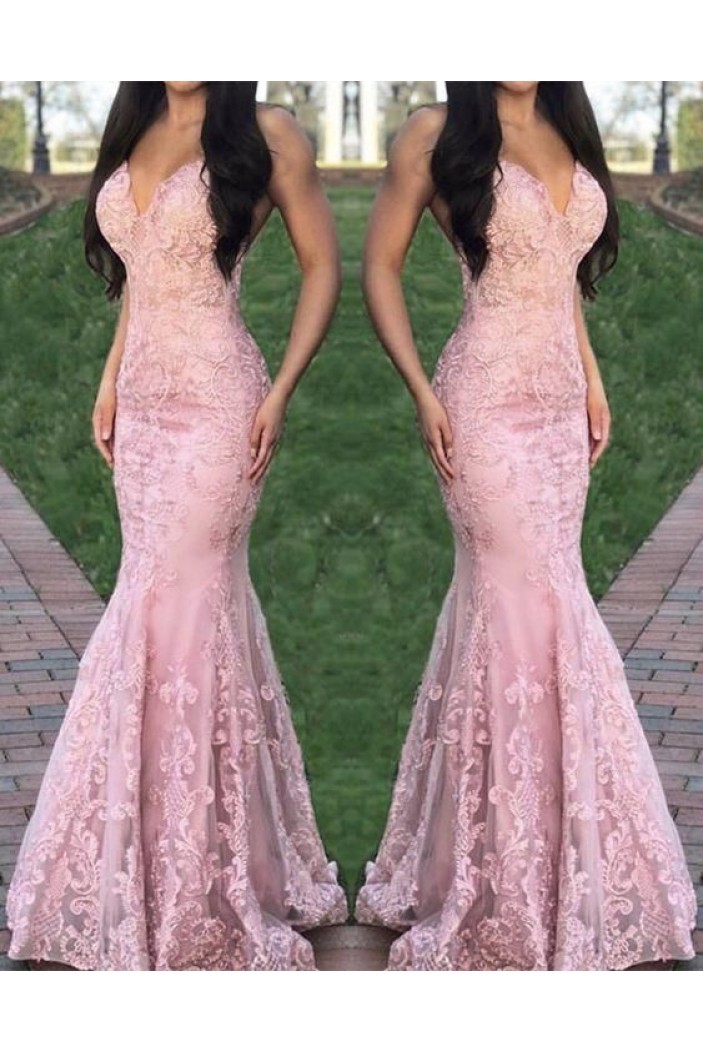 Mermaid Lace V-Neck Long Prom Dresses Formal Evening Gowns 6011074