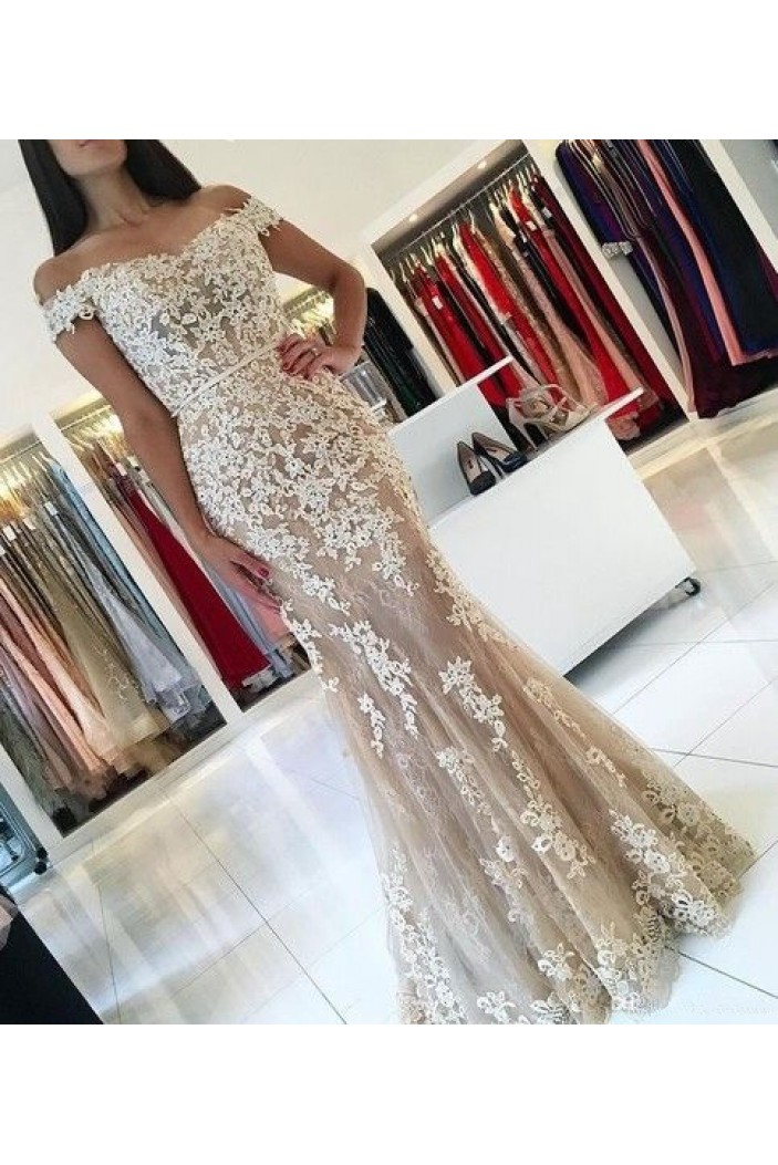 Mermaid Off-the-Shoulder Lace Long Prom Dresses Formal Evening Gowns 6011075