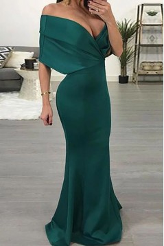 Mermaid Off-the-Shoulder Long Navy Prom Dresses Formal Evening Gowns 6011089