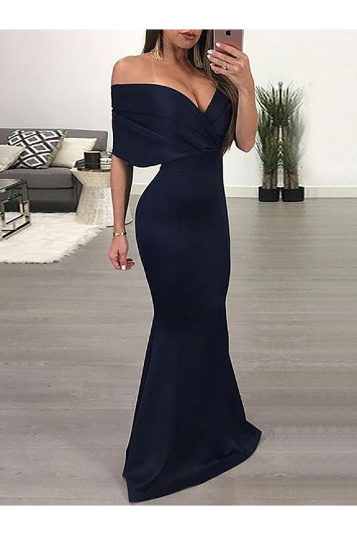 Mermaid Off-the-Shoulder Long Navy Prom Dresses Formal Evening Gowns 6011089