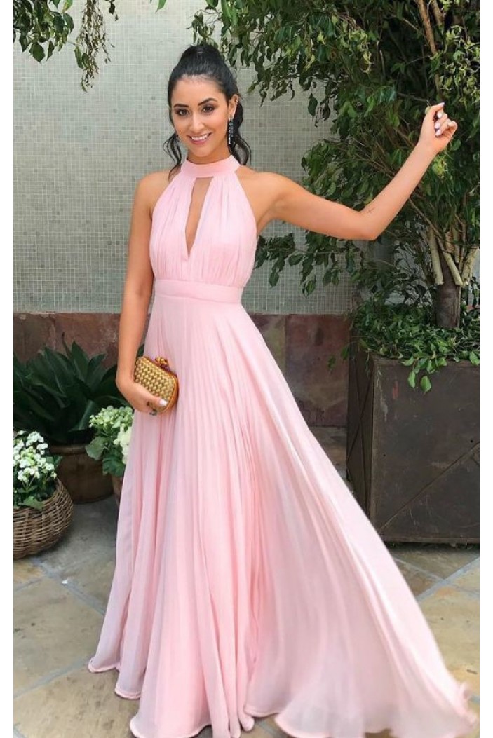 A-Line Chiffon Long Pink Prom Dresses Formal Evening Gowns 6011095