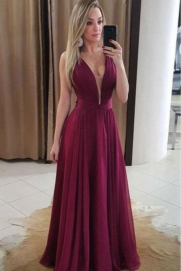 A-Line Chiffon Long Prom Dresses Formal Evening Gowns 6011097