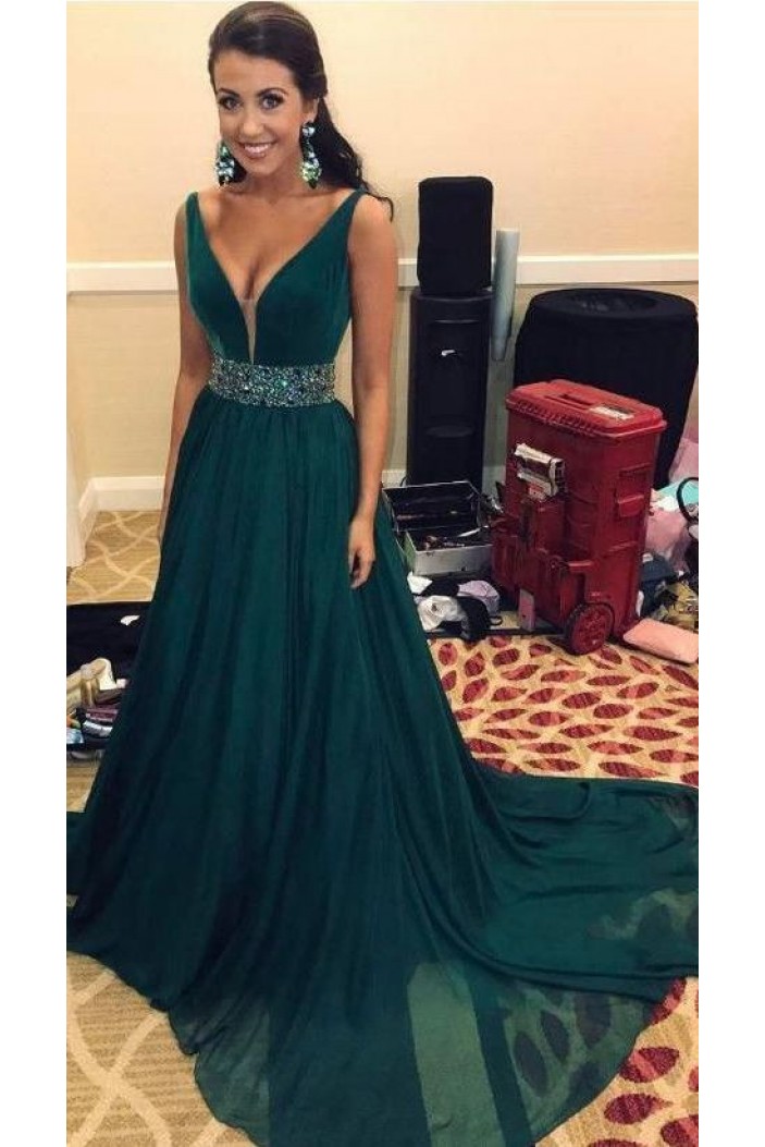 A-Line Beaded Long Prom Dresses Formal Evening Gowns 6011099