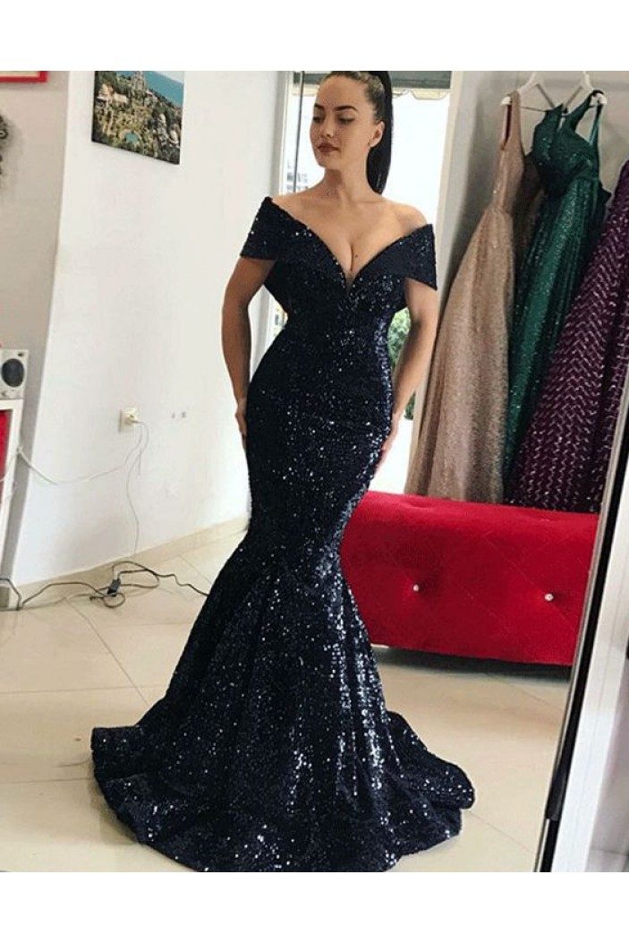Mermaid Sequins Long Prom Dresses Formal Evening Gowns 6011102