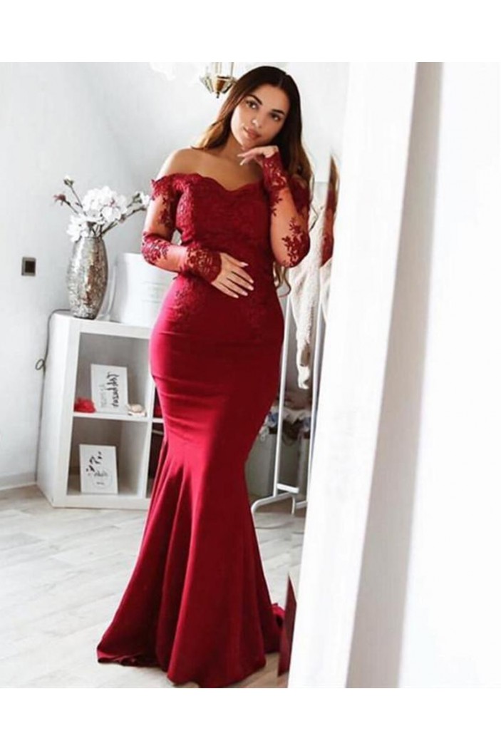 Mermaid Long Sleeves Lace Prom Dresses Formal Evening Gowns 6011132