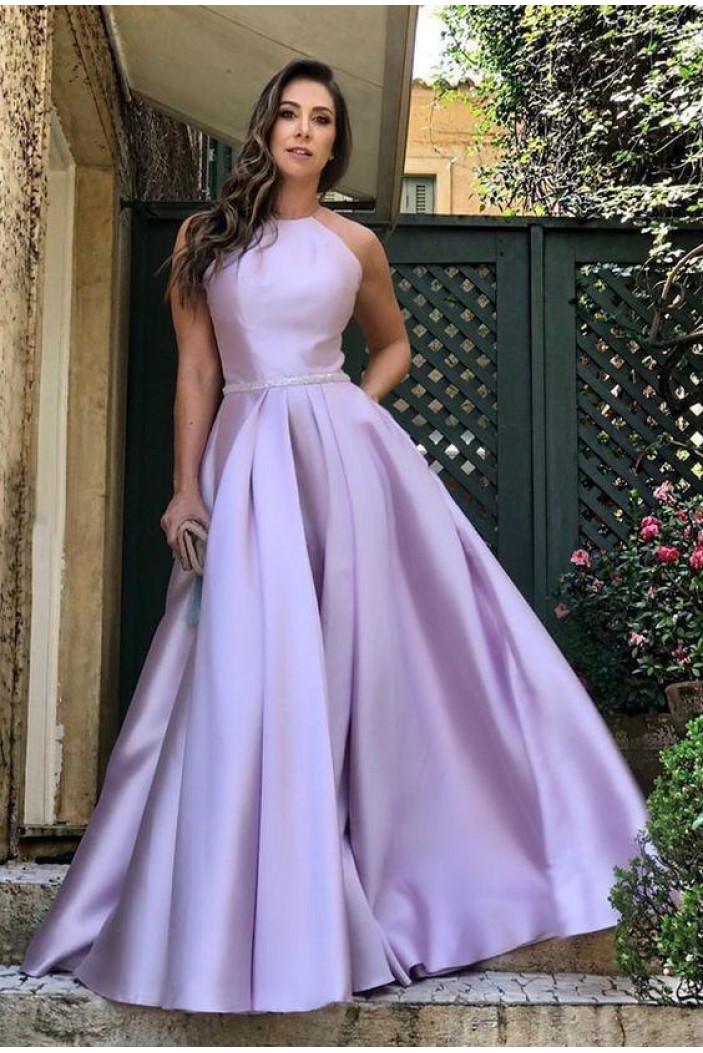 A-Line Satin Long Prom Dresses Formal Evening Gowns 6011136