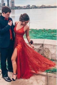 A-Line V-Neck Long Prom Dresses Formal Evening Gowns 6011139