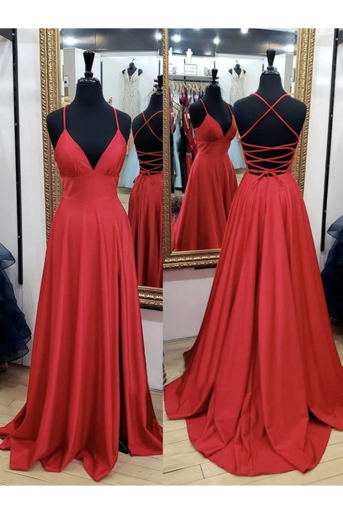 A-Line V-Neck Long Prom Dresses Formal Evening Gowns 6011143