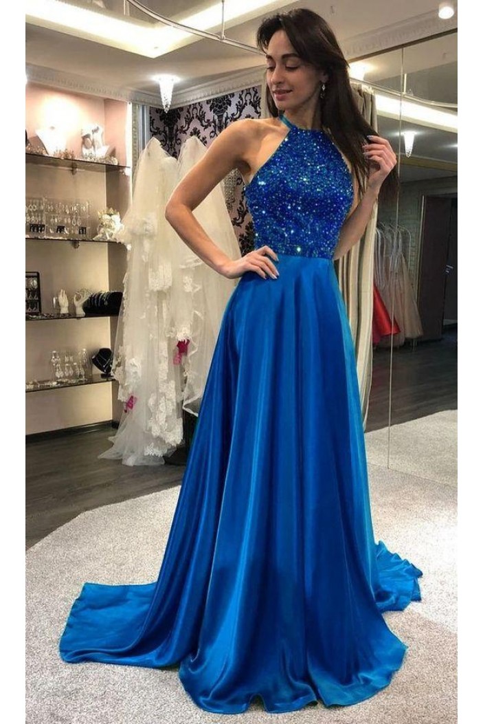 A-Line Beaded Long Prom Dresses Formal Evening Gowns 6011162