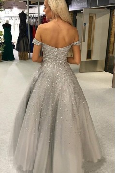 A-Line Beaded Off-the-Shoulder Long Prom Dresses Formal Evening Gowns 6011164