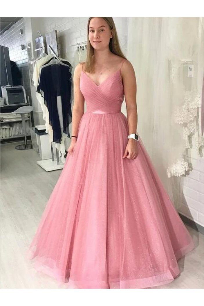 A-Line Tulle Long Prom Dresses Formal Evening Gowns 6011165