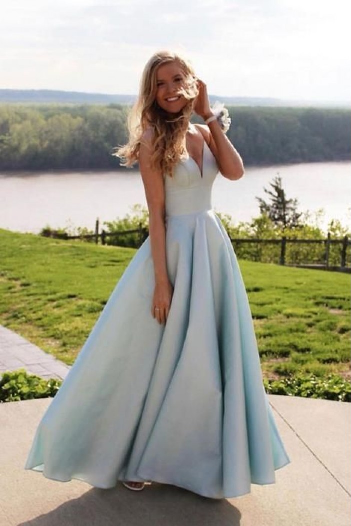 A-Line V-Neck Long Prom Dresses Formal Evening Gowns 6011178