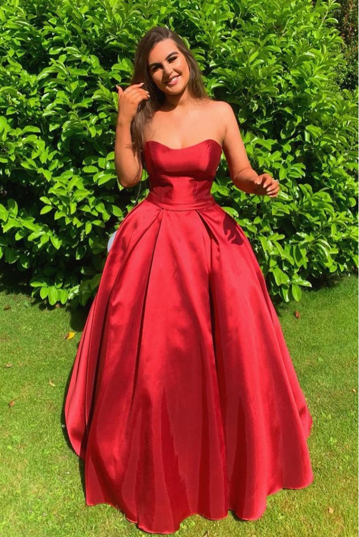 A-Line Strapless Long Prom Dresses Formal Evening Gowns 6011203