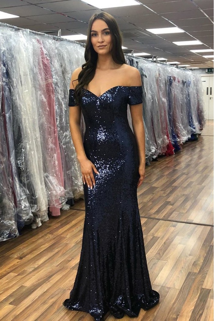 Mermaid Sequins Off-the-Shoulder Long Prom Dresses Formal Evening Gowns 6011204