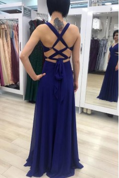 A-Line Chiffon V-Neck Long Prom Dresses Formal Evening Gowns 6011212
