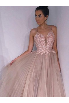A-Line Tulle Lace Long Prom Dresses Formal Evening Gowns 6011242