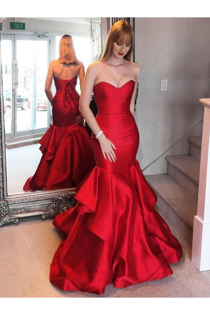 Mermaid Long Red Satin Prom Dresses Formal Evening Gowns 6011260