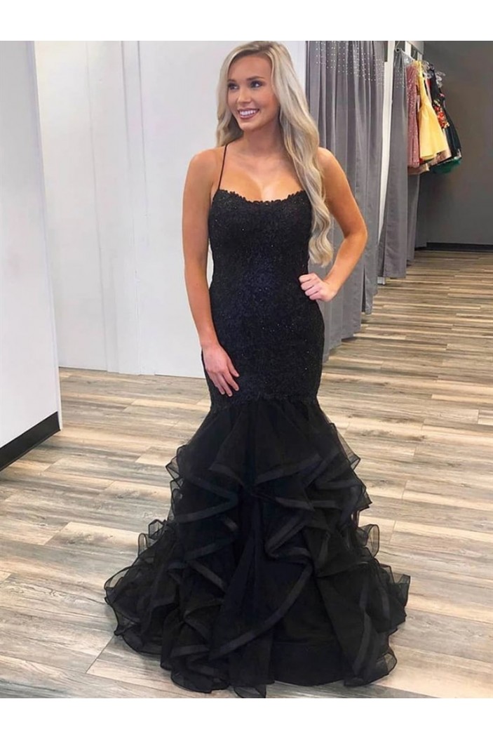 Long Black Lace Mermaid Prom Dresses Formal Evening Gowns 6011282