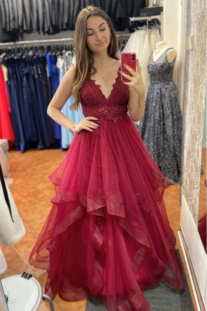 A-Line Lace Long Prom Dresses Formal Evening Gowns 6011342