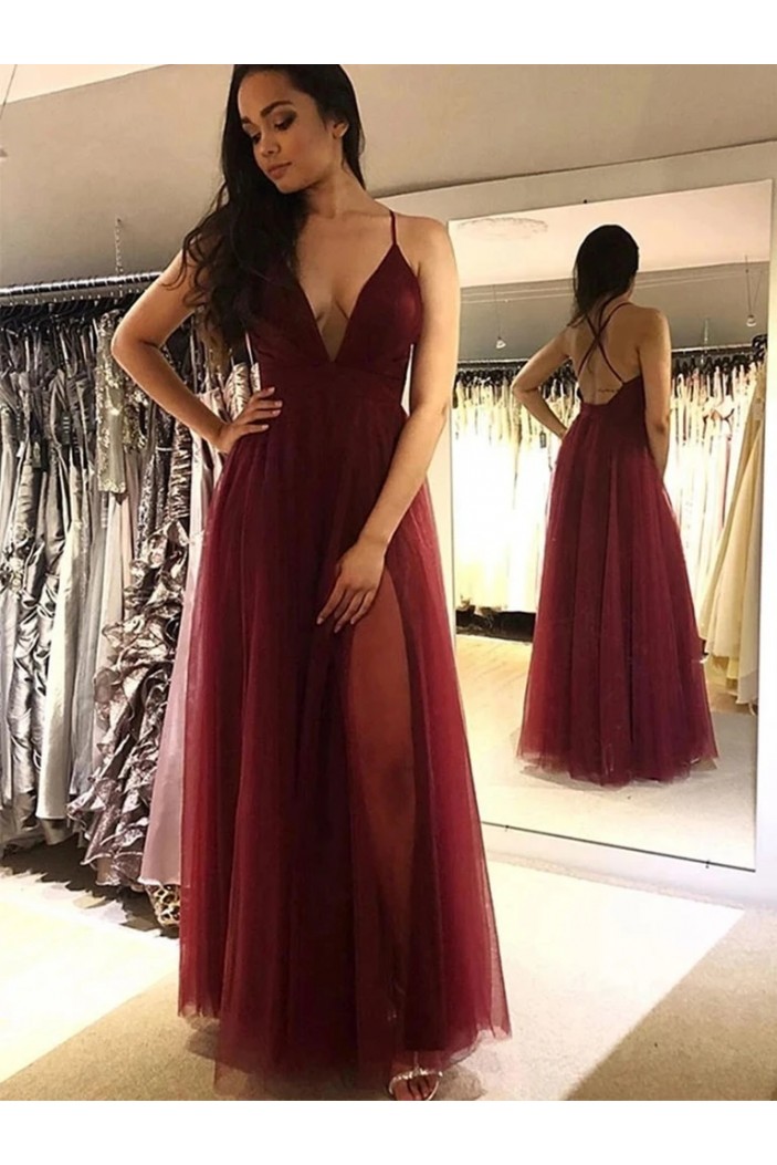 A-Line V-Neck Long Prom Dresses Formal Evening Gowns 6011345