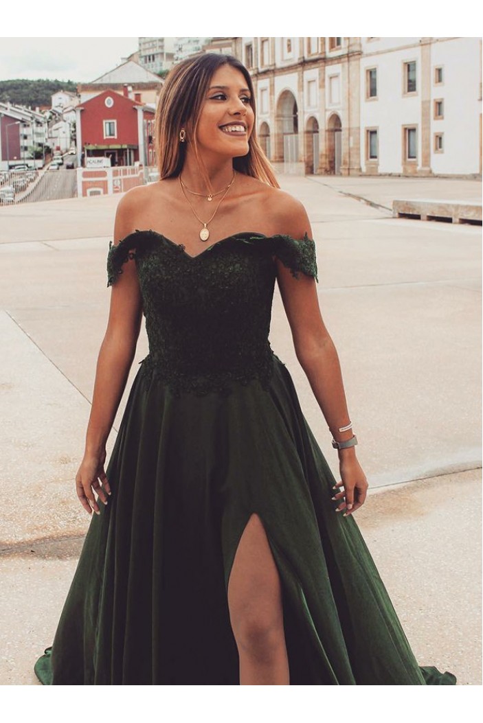 A-Line Lace Off-the-Shoulder Long Prom Dresses Formal Evening Gowns 6011368