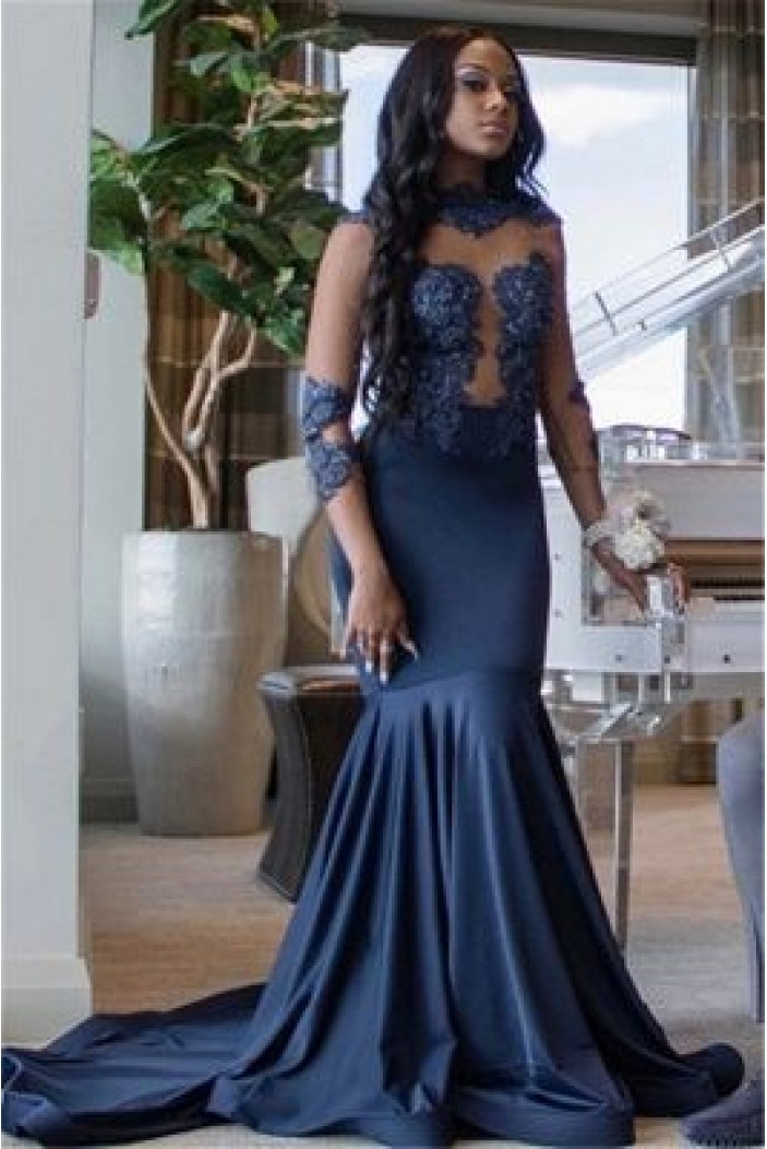 Mermaid Lace Appliques Long Prom Dresses Formal Evening Gowns 6011385