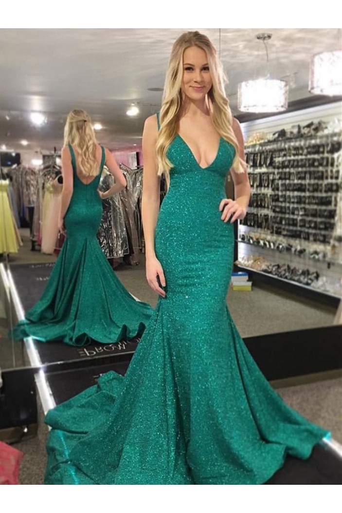 Mermaid Sequins Long Green Prom Dresses Formal Evening Gowns 6011397