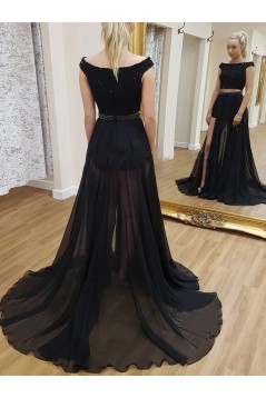 A-Line Two Pieces Beaded Long Prom Dresses Formal Evening Gowns 6011399