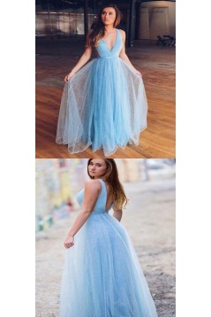 A-Line Sequins Tulle Long Prom Dresses Formal Evening Gowns 6011402