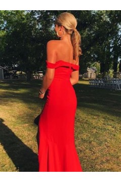 Long Red Off-the-Shoulder Prom Dresses Formal Evening Gowns 6011403