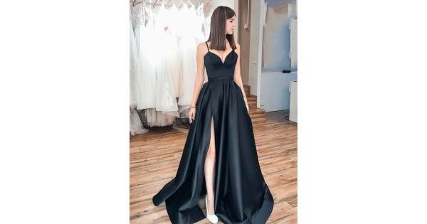 A Line Long Black Prom Dresses Formal Evening Gowns 6011405 