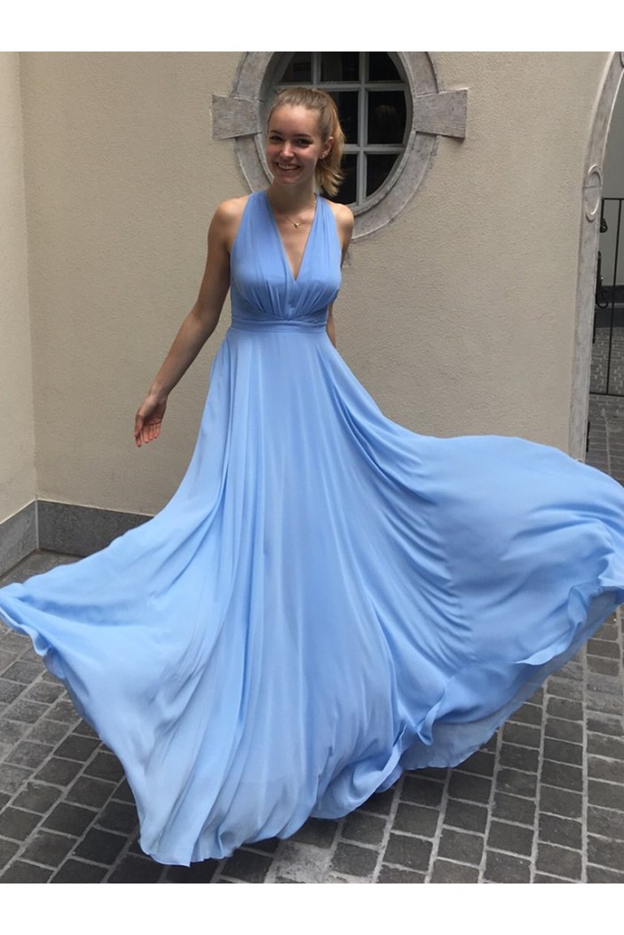 A-Line Chiffon V-Neck Long Prom Dresses Formal Evening Gowns 6011414