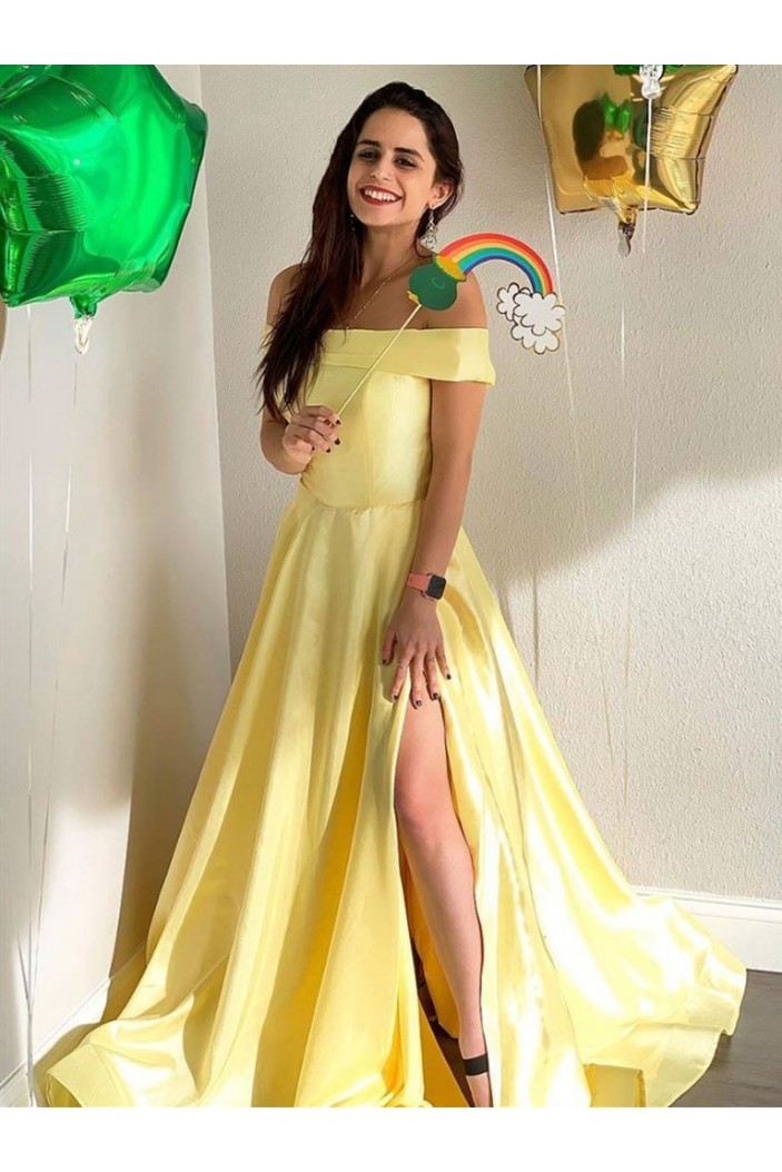 A-Line Long Yellow Off-the-Shoulder Prom Dresses Formal Evening Gowns 6011418