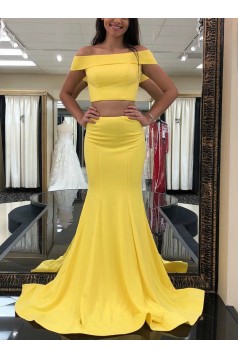 Mermaid Off-the-Shoulder Two Pieces Long Prom Dresses Formal Evening Gowns 6011437