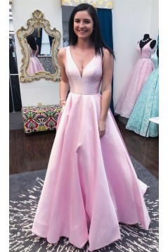 A-Line Long Pink V-Neck Prom Dresses Formal Evening Gowns 6011438