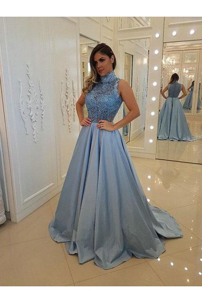 A-Line Beaded Lace Long Prom Dresses Formal Evening Gowns 6011452