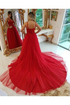 A-Line Long Red Long Prom Dresses Formal Evening Gowns 6011453