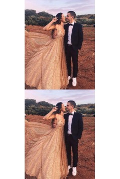 A-Line Sequins Long Prom Dresses Formal Evening Gowns 6011470