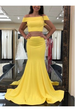 Long Yellow Mermaid Two Pieces Prom Dresses Formal Evening Gowns 6011477