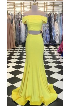 Long Yellow Mermaid Two Pieces Prom Dresses Formal Evening Gowns 6011477