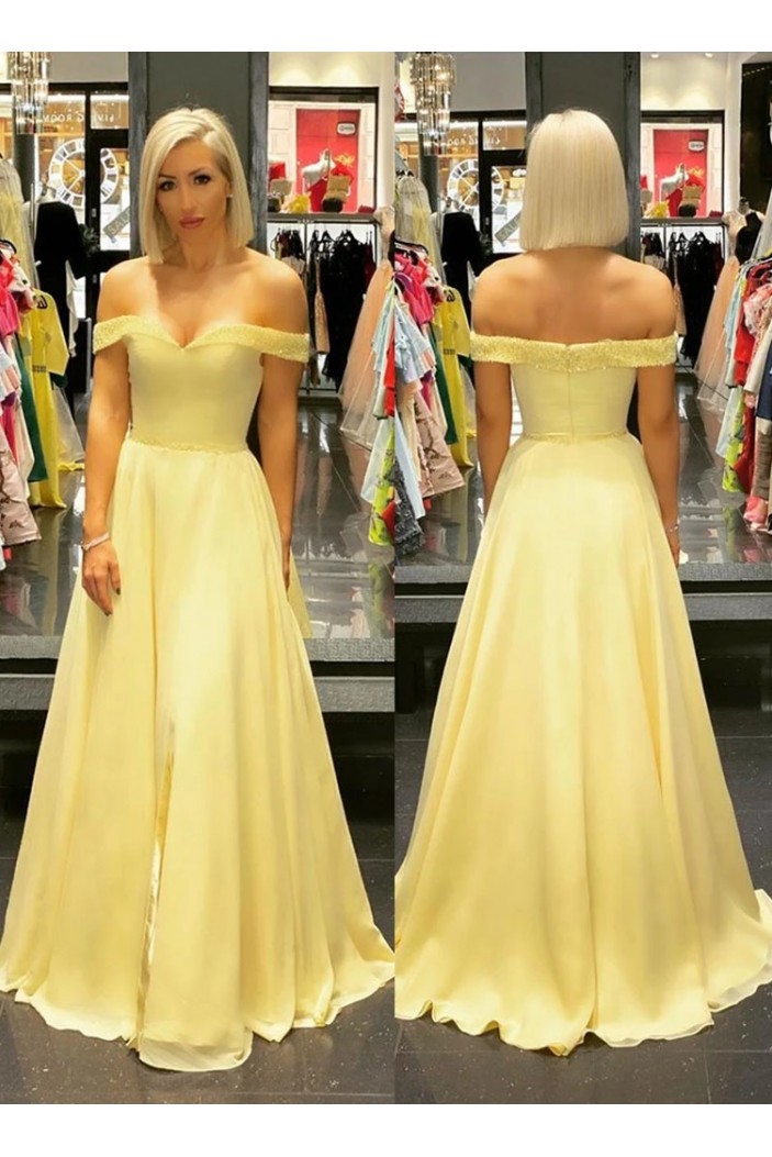 A-Line Beaded Off-the-Shoulder Long Prom Dresses Formal Evening Gowns 6011484