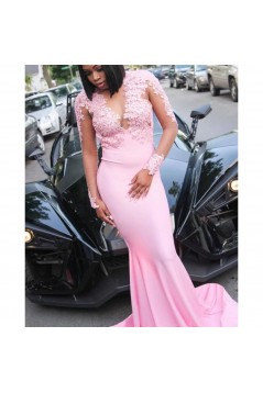 Mermaid Lace Long Sleeves Pink Prom Dresses Formal Evening Gowns 6011490