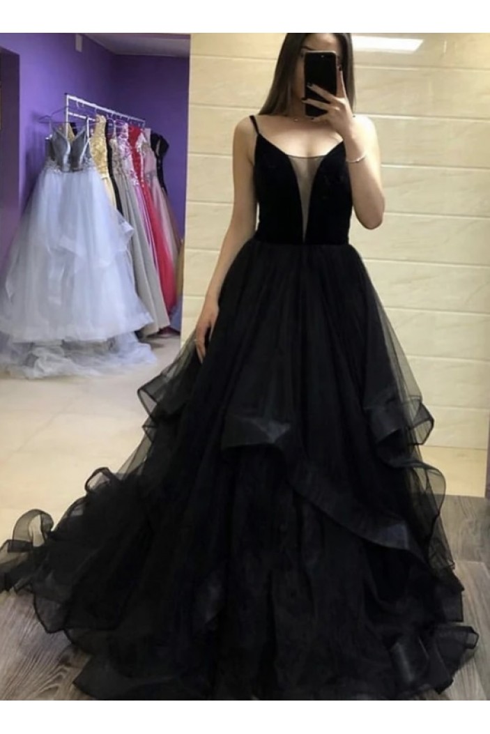 Long Black Tulle Prom Dresses Formal Evening Gowns 6011519 0591