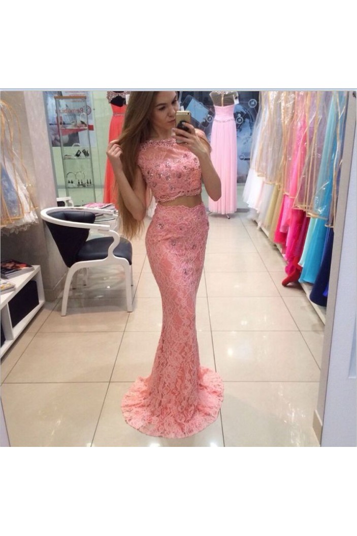 Mermaid Two Pieces Beaded Lace Long Prom Dresses Formal Evening Gowns 6011522